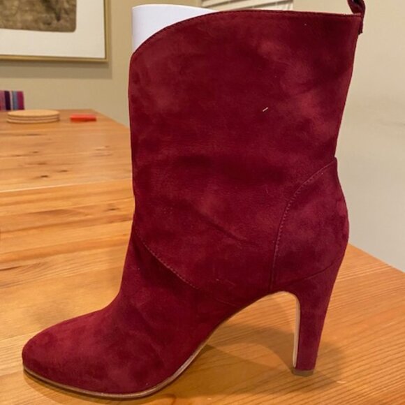 New in Box NIB Sigerson Morrison Red Burgundy Wine Fall Suede Ankle Boots 39 9 - Picture 1 of 5